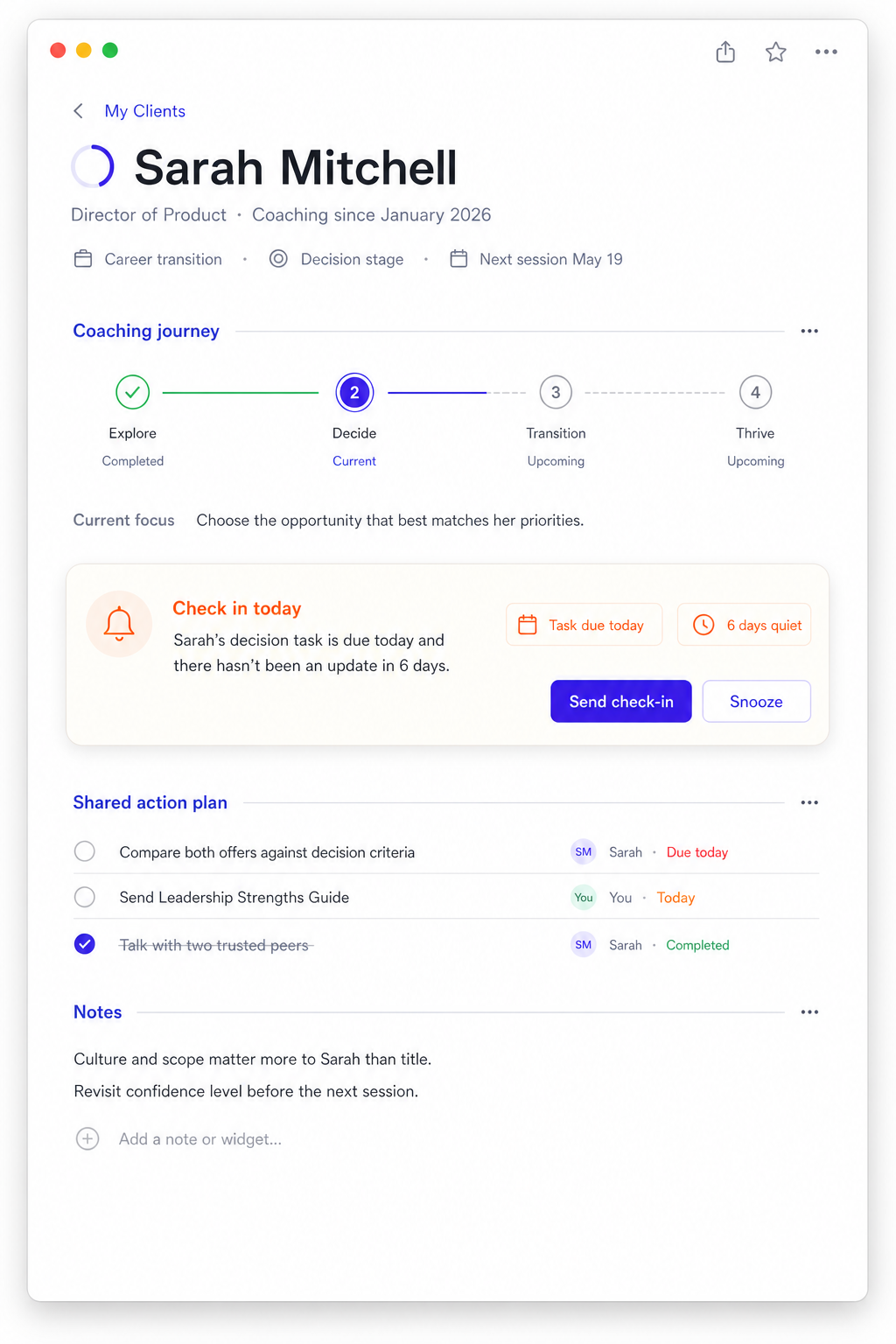 Relay client journey and timely check-in