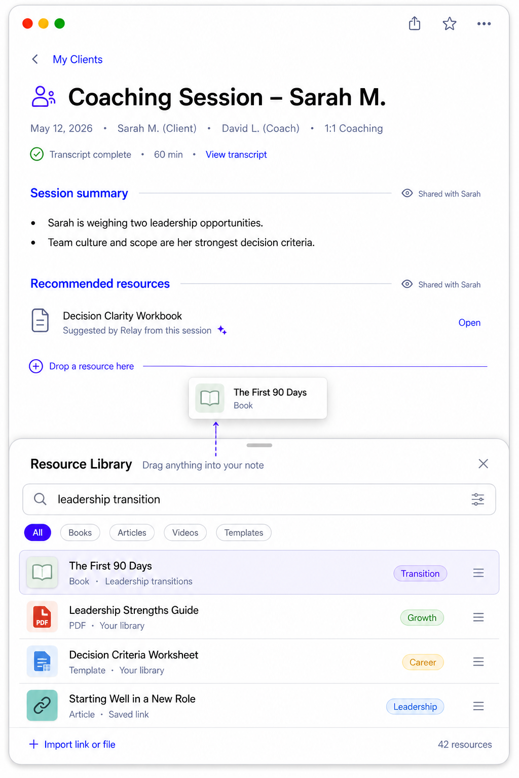 Relay coaching resource library