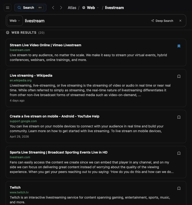 Relay Atlas search results with a saved web result