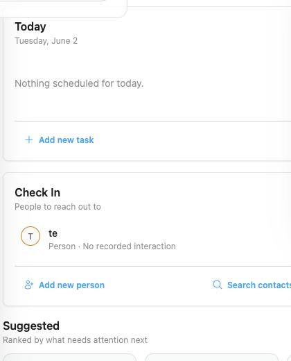 Relay home dashboard with relationship attention and task suggestions