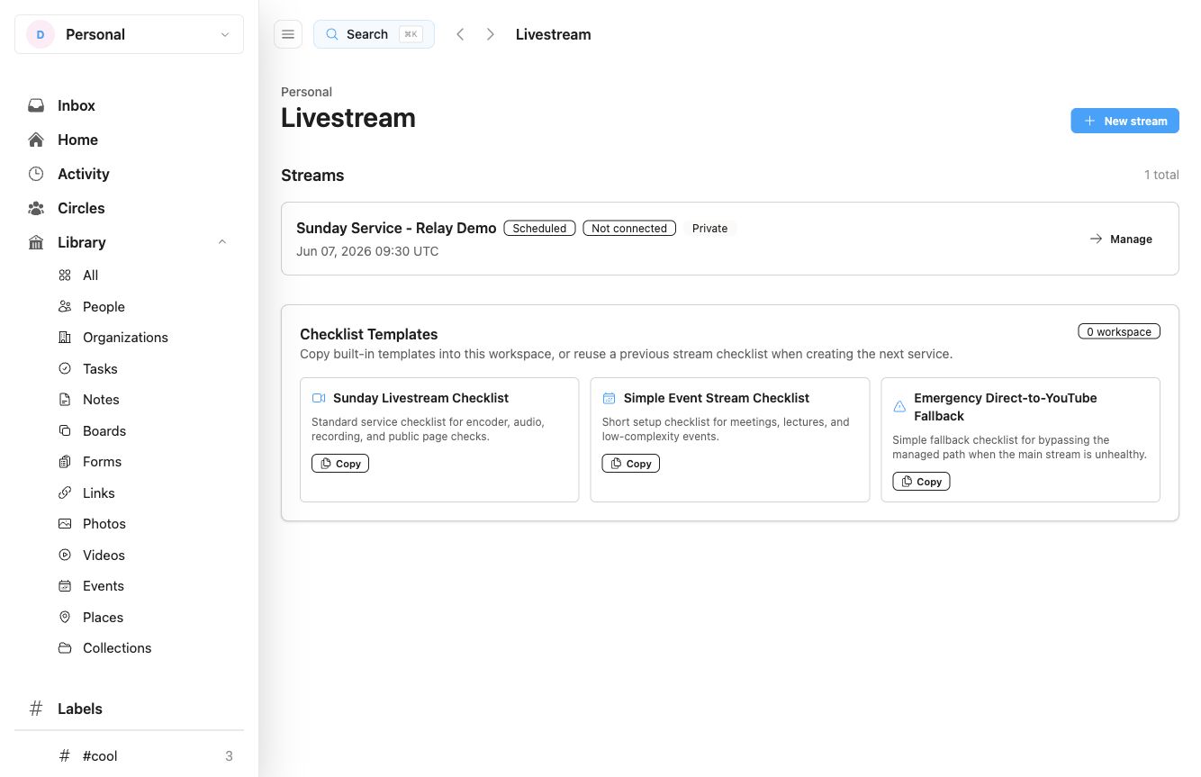 Relay livestream operations page